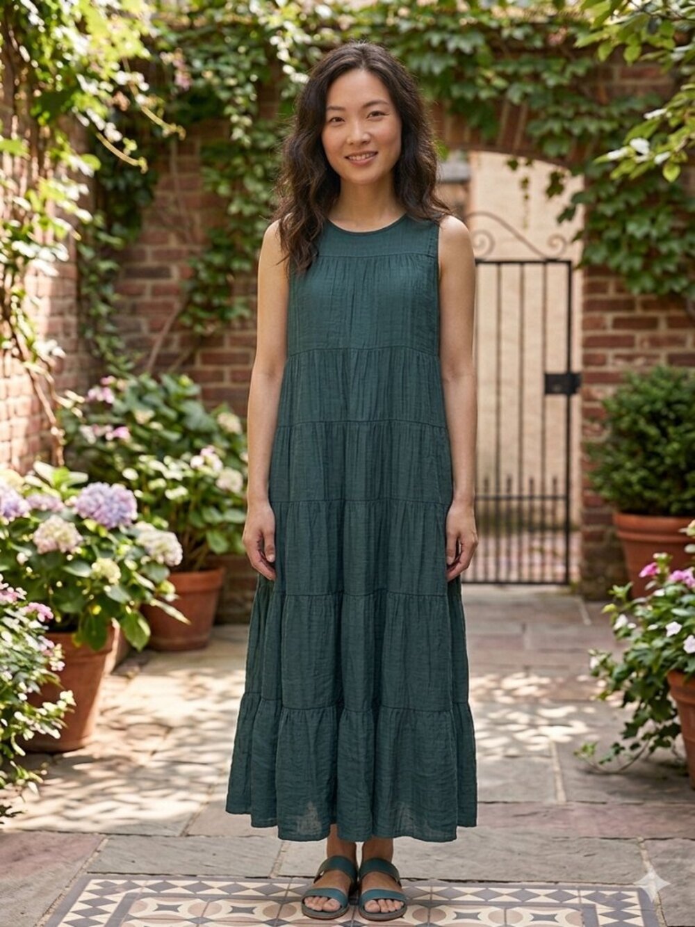 J. Jill Dress Maxi Tiered size medium petite - Deep Teal longline flowy summer